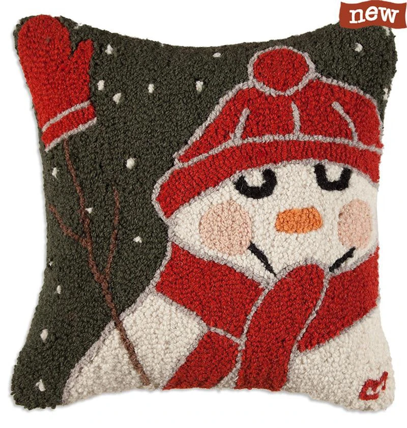 Snowman With Mittens Hooked Pillow