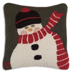 Snowman With Scarf Hooked Pillow