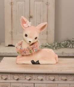 Sweet Pastel Fawn With Wreath Paper Mache