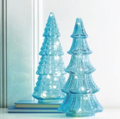 Patterned Blue Glass Trees With Lights