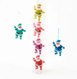 Colorful Retro Santa Ornaments, Flocked