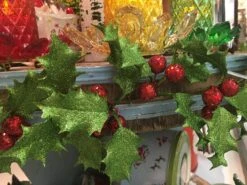 Retro Glittered Holly Garland