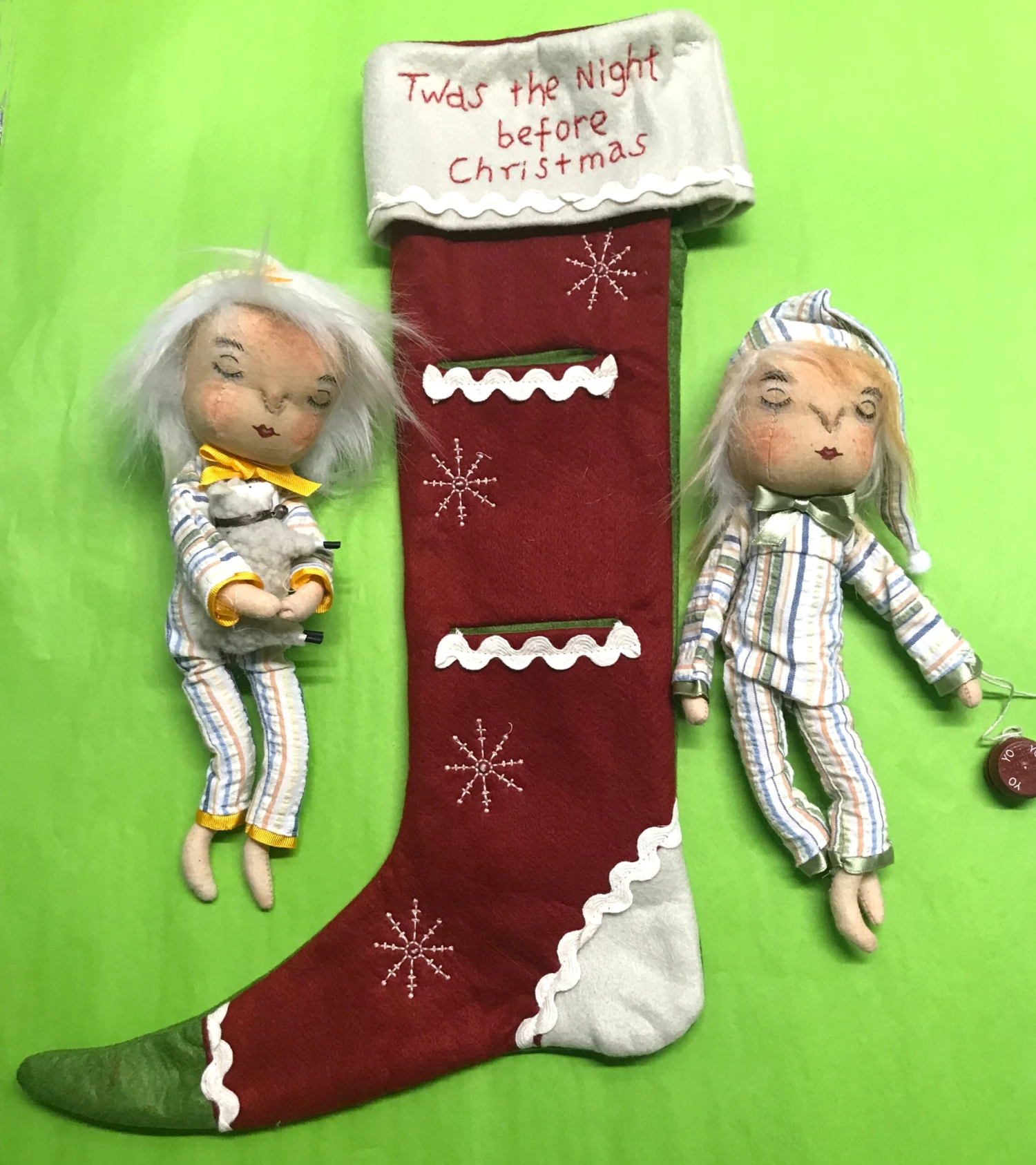 'Twas The Night Before Christmas Stocking With Dolls