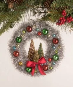 Merry & Bright Tinsel Wreath With Trees