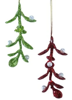 Retro Miseltoe Ornaments, Red And Green
