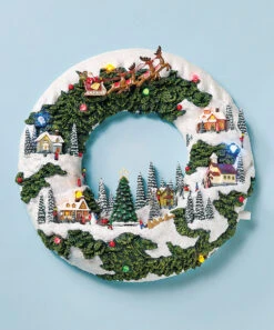 Musical Christmas Wreath Village Scene