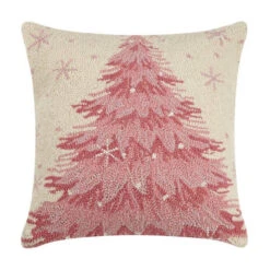 Pink Christmas Tree Hooked Pillow