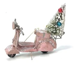 Vintage Pink Scooter With Christmas Tree Ornament
