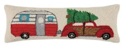 Retro Camper & Woody Wagon Christmas Pillow