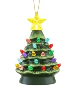 Retro Christmas Mini Green Ceramic Tree With Multi-Color Lights