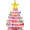 Retro Christmas Mini Pink Ceramic Tree With Multi-Color Lights