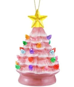 Retro Christmas Mini Pink Ceramic Tree With Multi-Color Lights