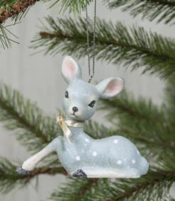 Retro Resting Blue Deer Ornament