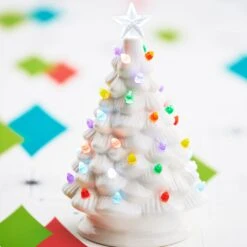 Retro White Ceramic Christmas Tree With Multi Color Lights