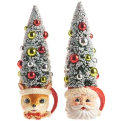 Retro Santa And Reindeer Trees