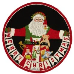 Santas Merry Christmas Round Hooked Rug