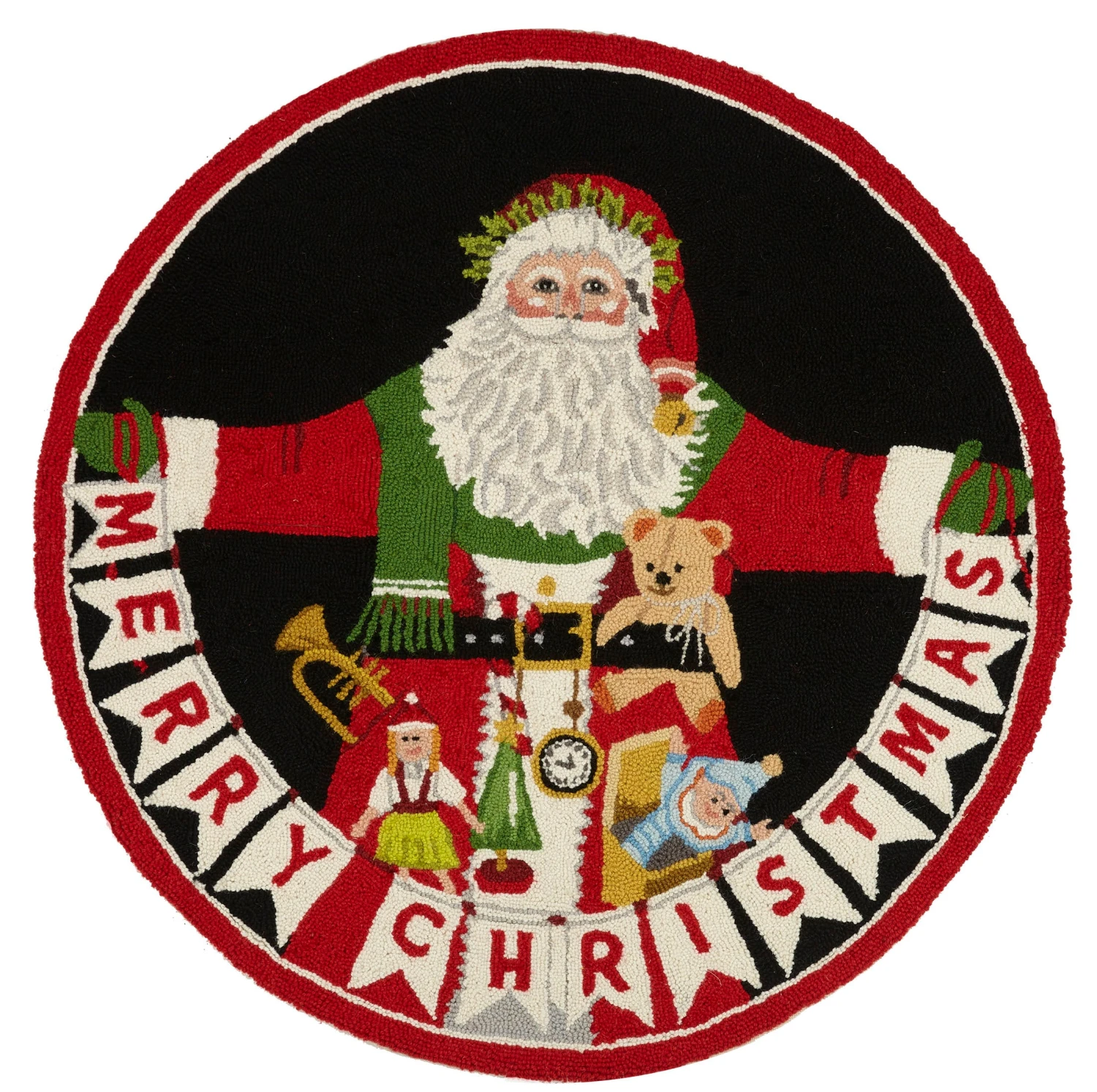 Santas Merry Christmas Round Hooked Rug