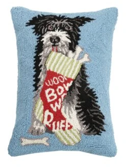 Scruffy's Christmas Stocking Treats Hooked Pillow