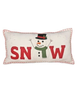 Snow Applique Felt Pillow With Snowman