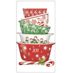 Vintage Christmas Bowls Flour Sack Towel
